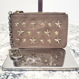 Jimmy Choo Bronze Star Studded Pochette Coin Pouch Keychain & Card Holder